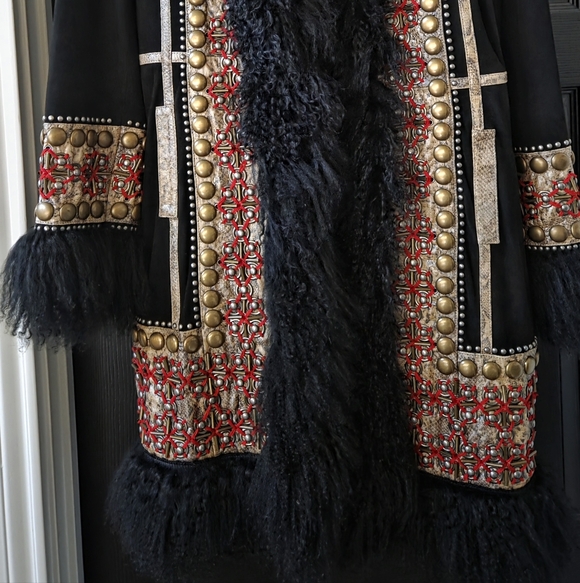 Double D Ranch Mongolian Shearling Fur Suede Jacket Coat - Medium M / Large - Picture 10 of 11